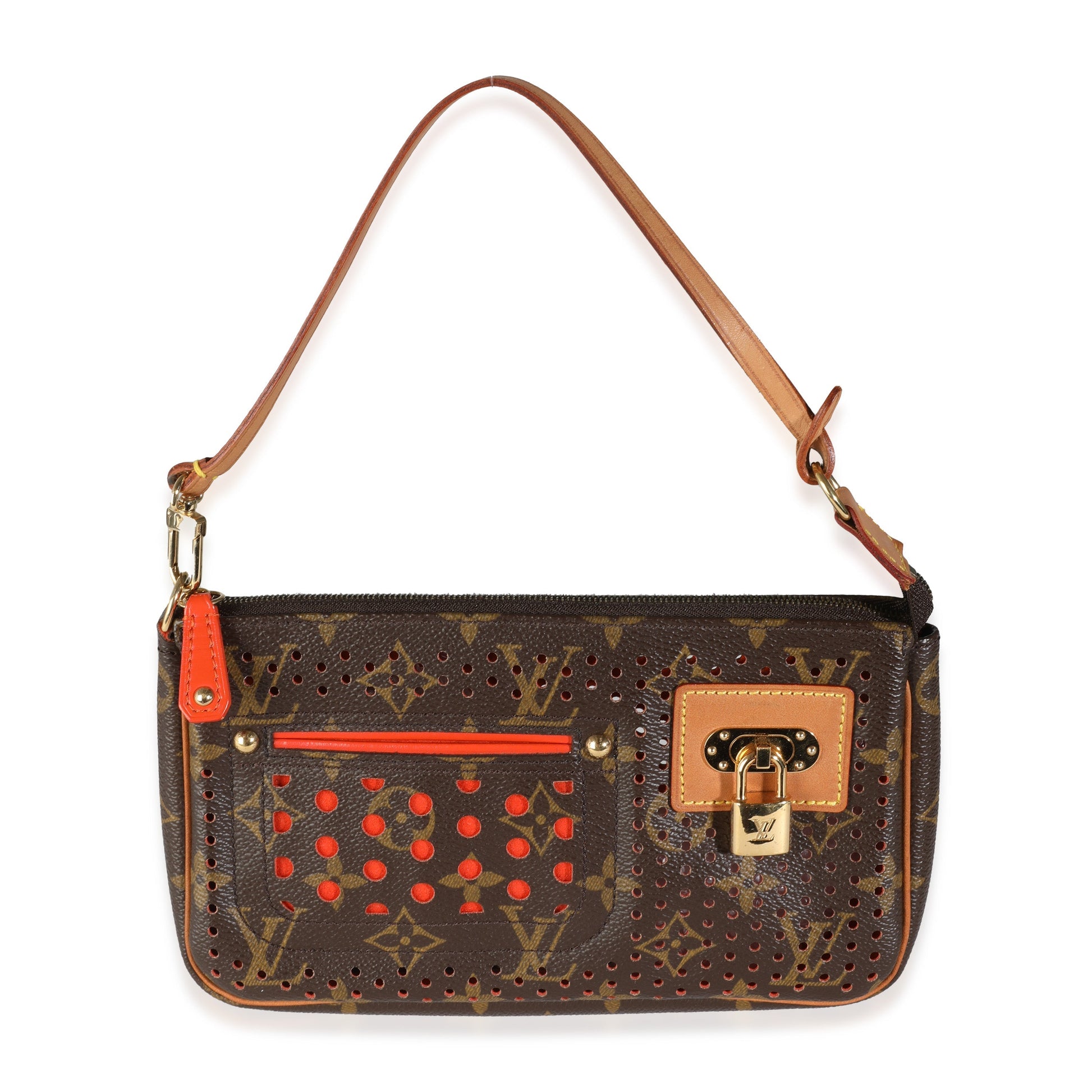 Louis Vuitton Perforated Pochette Accessoires Monogram Canvas Orange Clutch Bag