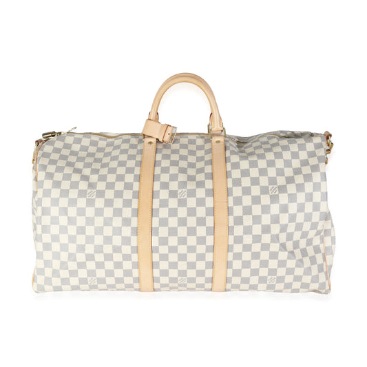 Louis Vuitton Damier Azur Keepall Bandouliere 55 Canvas Handbag