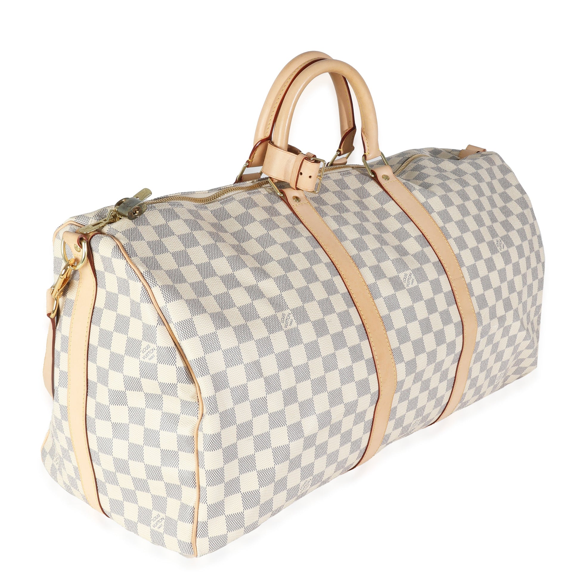 Louis Vuitton Damier Azur Keepall Bandouliere 55 Canvas Handbag