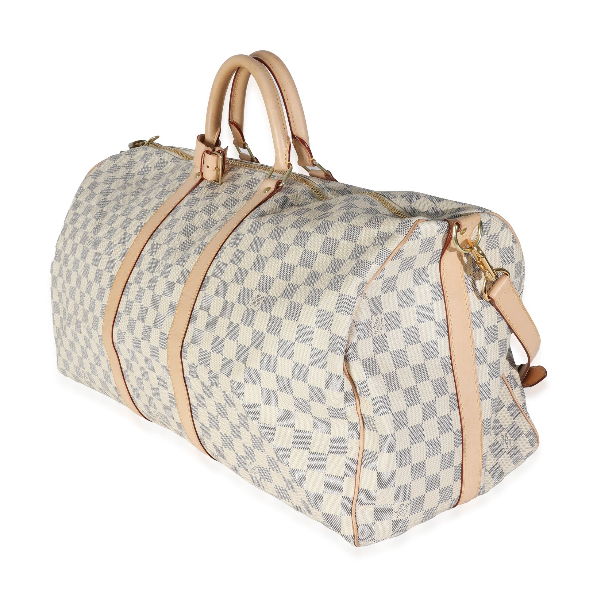Louis Vuitton Damier Azur Keepall Bandouliere 55 Canvas Handbag