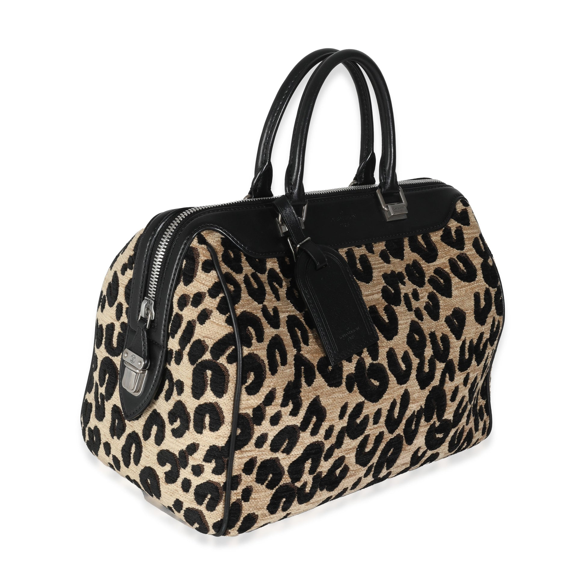 Louis Vuitton x Stephen Spro Veet Leopard Black Beige Speedy Handbag