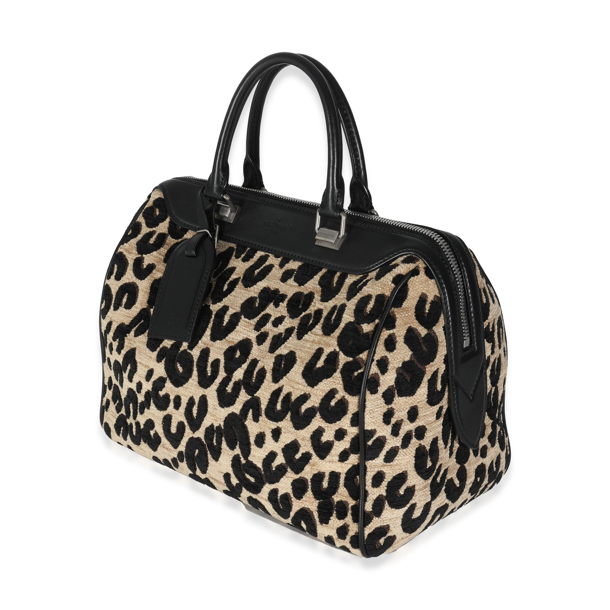Louis Vuitton x Stephen Spro Veet Leopard Black Beige Speedy Handbag