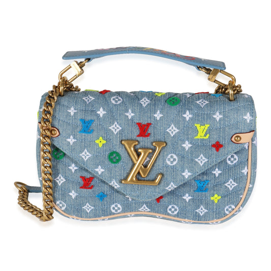 Louis Vuitton Embroidered New Wave MM Monogram Denim Blue Handbag