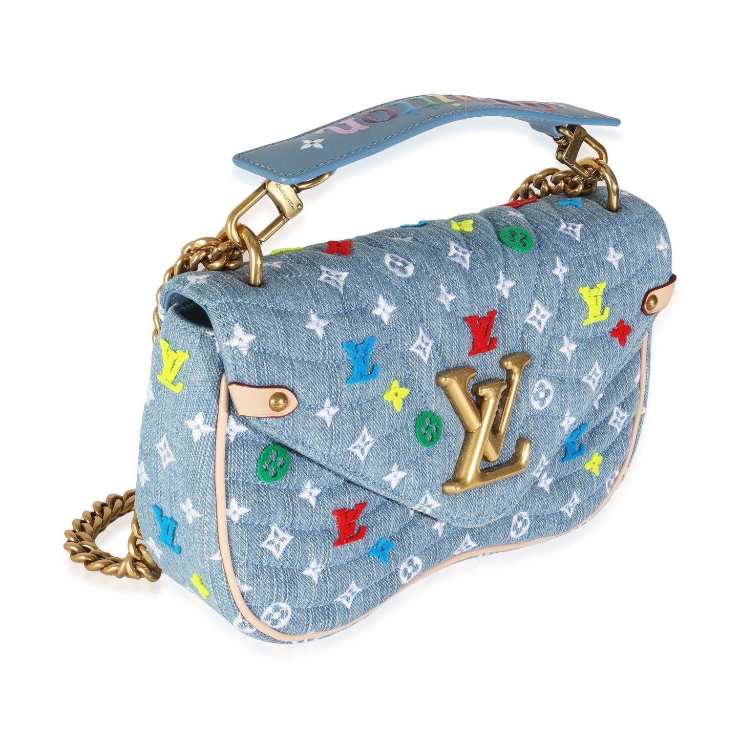 Louis Vuitton Embroidered New Wave MM Monogram Denim Blue Handbag