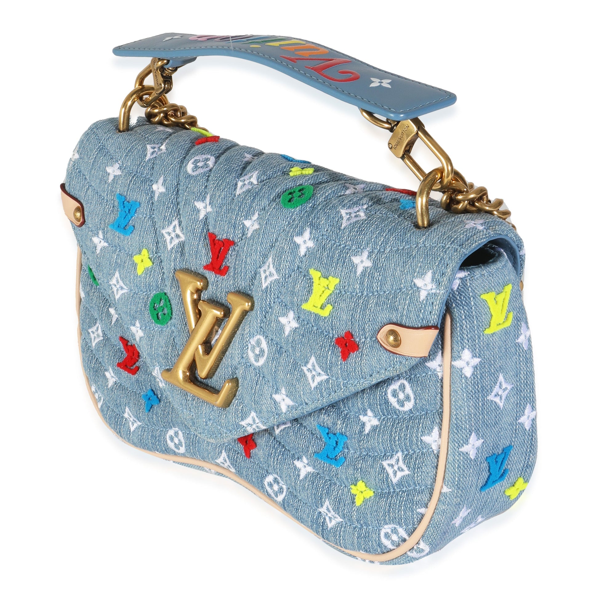 Louis Vuitton Embroidered New Wave MM Monogram Denim Blue Handbag