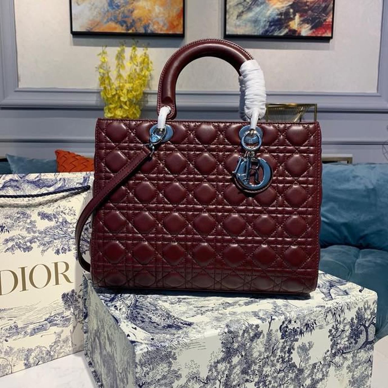 Lady Hardware Burgundy Cannage Cd Silver Large Travel Bag