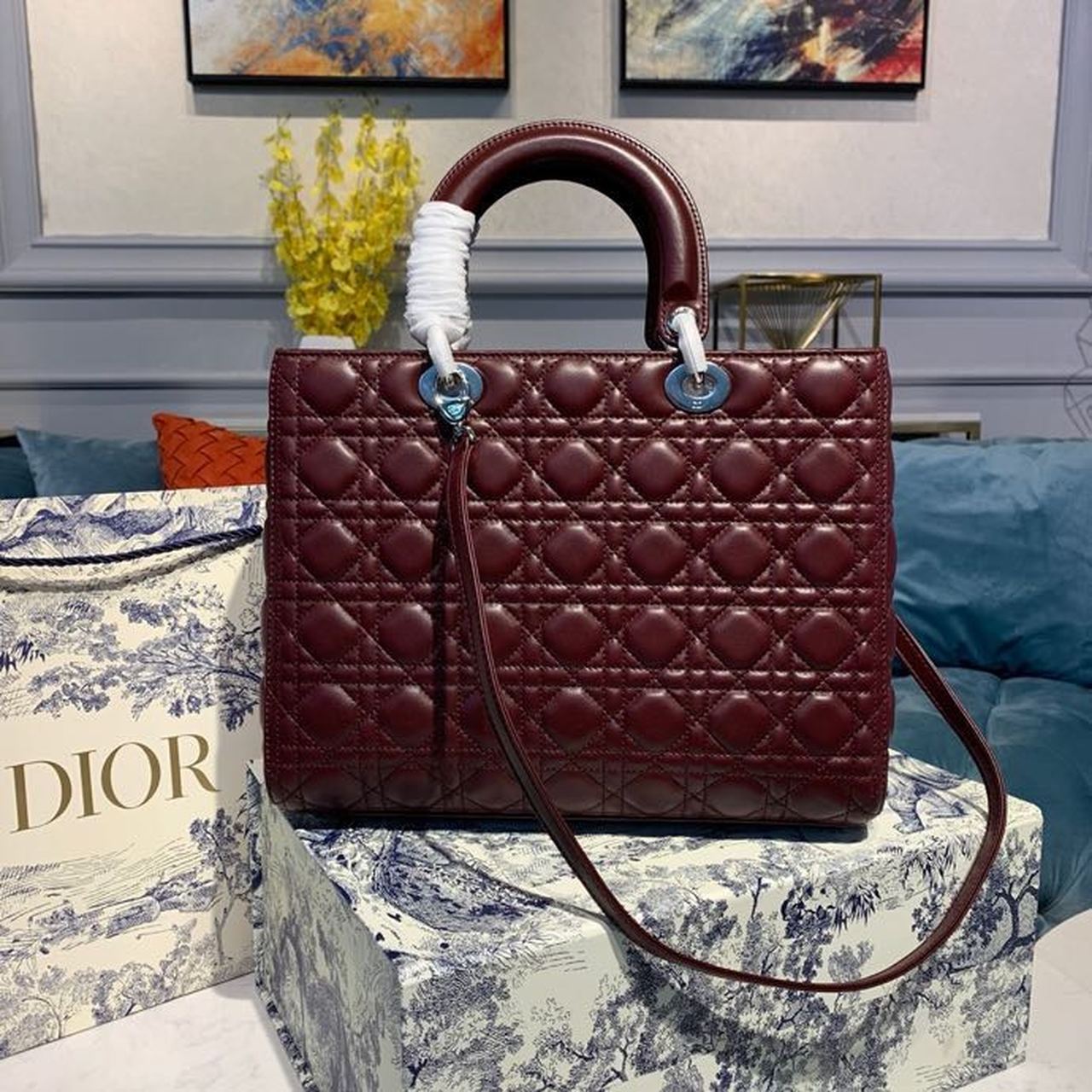 Lady SiTop Qualityer Hardware Burgundy Cannage Large Handbag