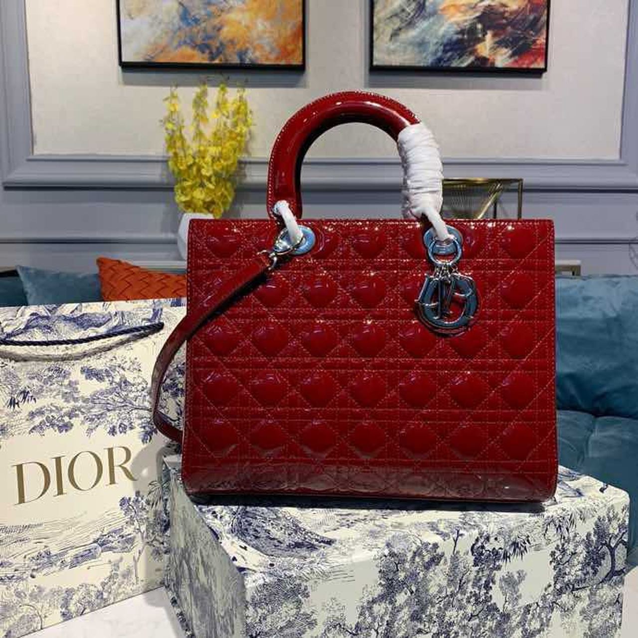 Lady Hardware Cherry Cd Patent Red Silver Large Travel Bag