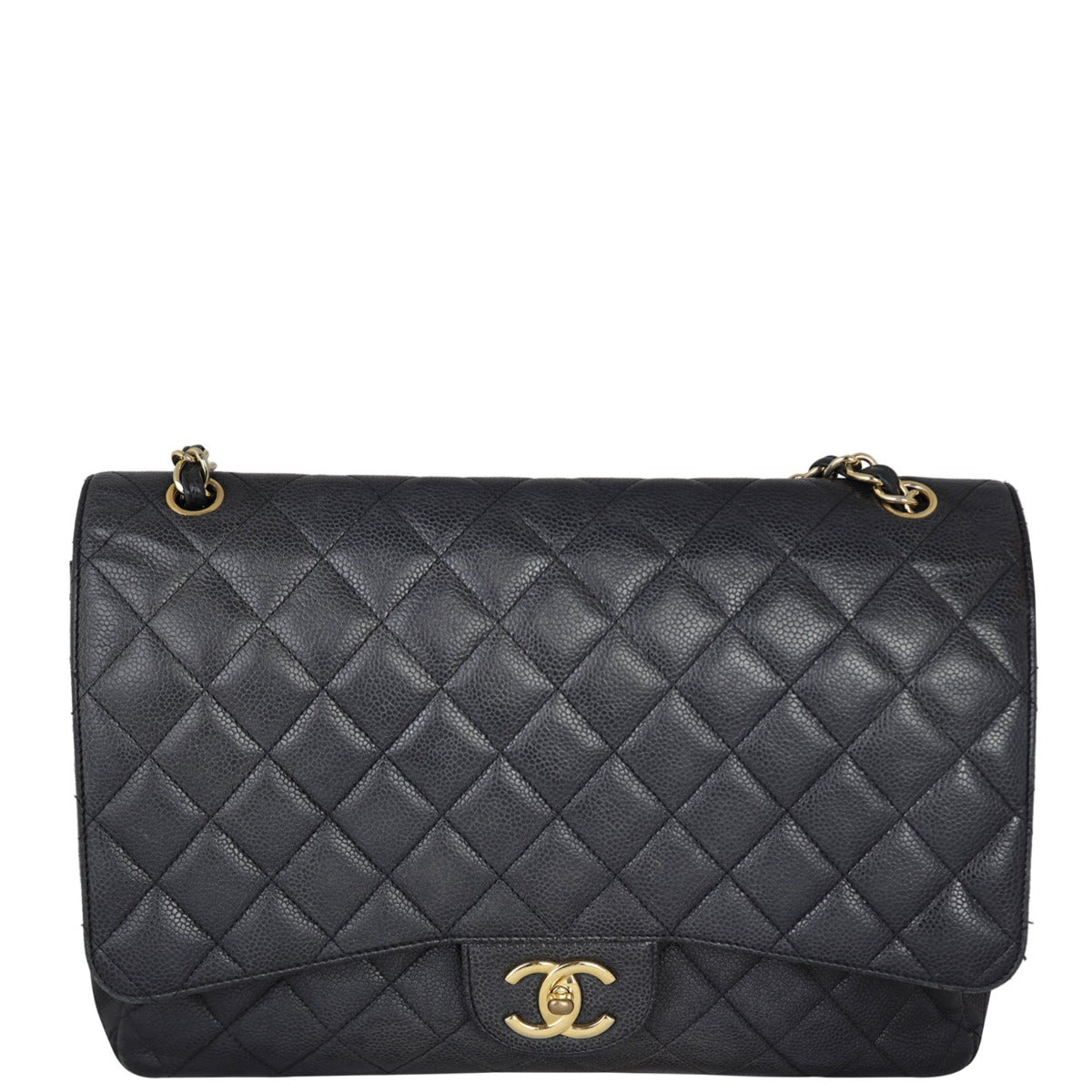 Chanel Classic Double Maxi Caviar Handbag Quilted Black