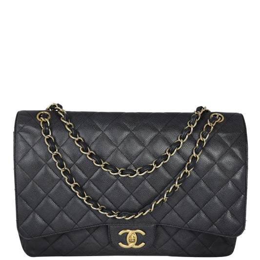 Chanel Classic Double Maxi Caviar Handbag Quilted Black