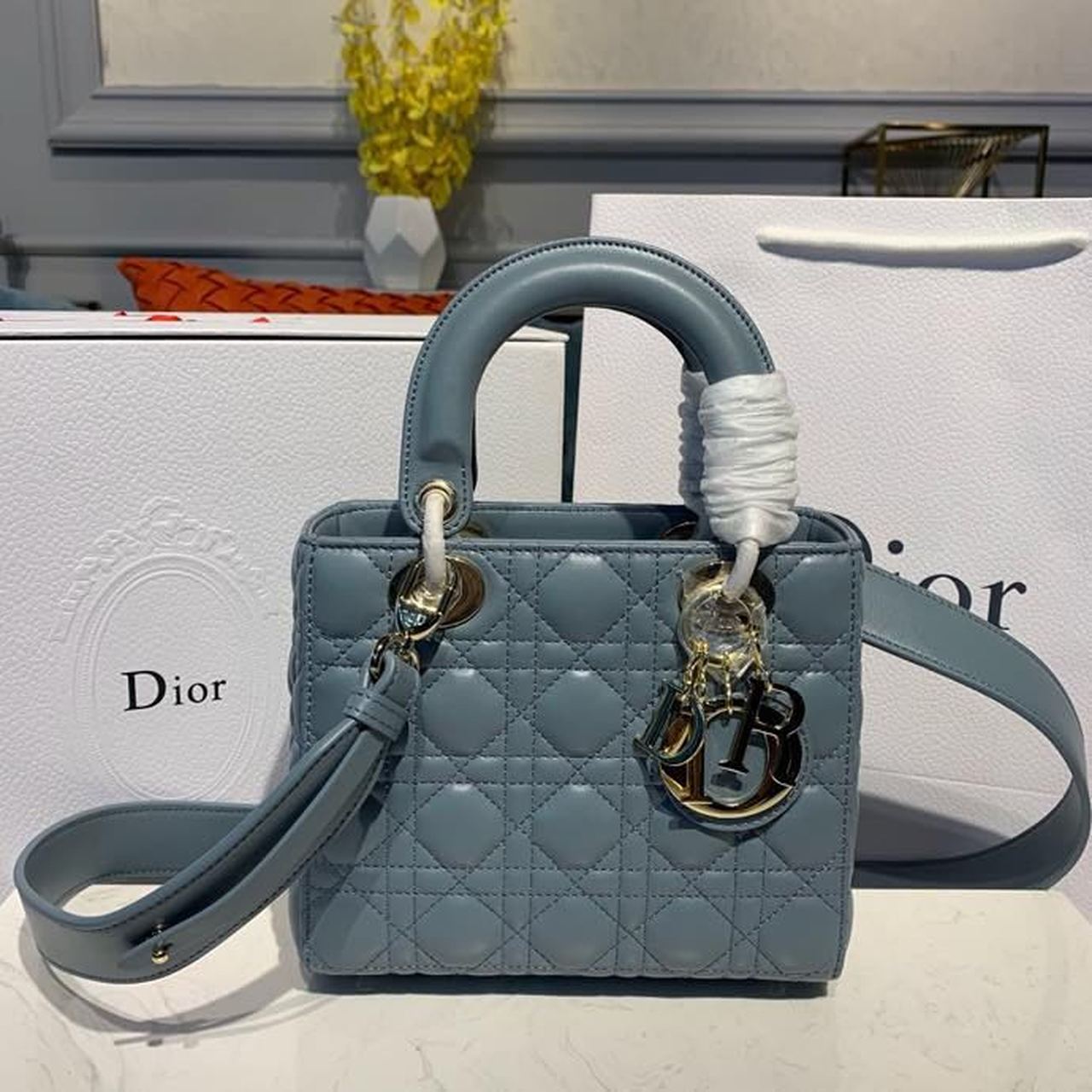 Lady Toned Hardware Light Blue Gold Small Travel Bag