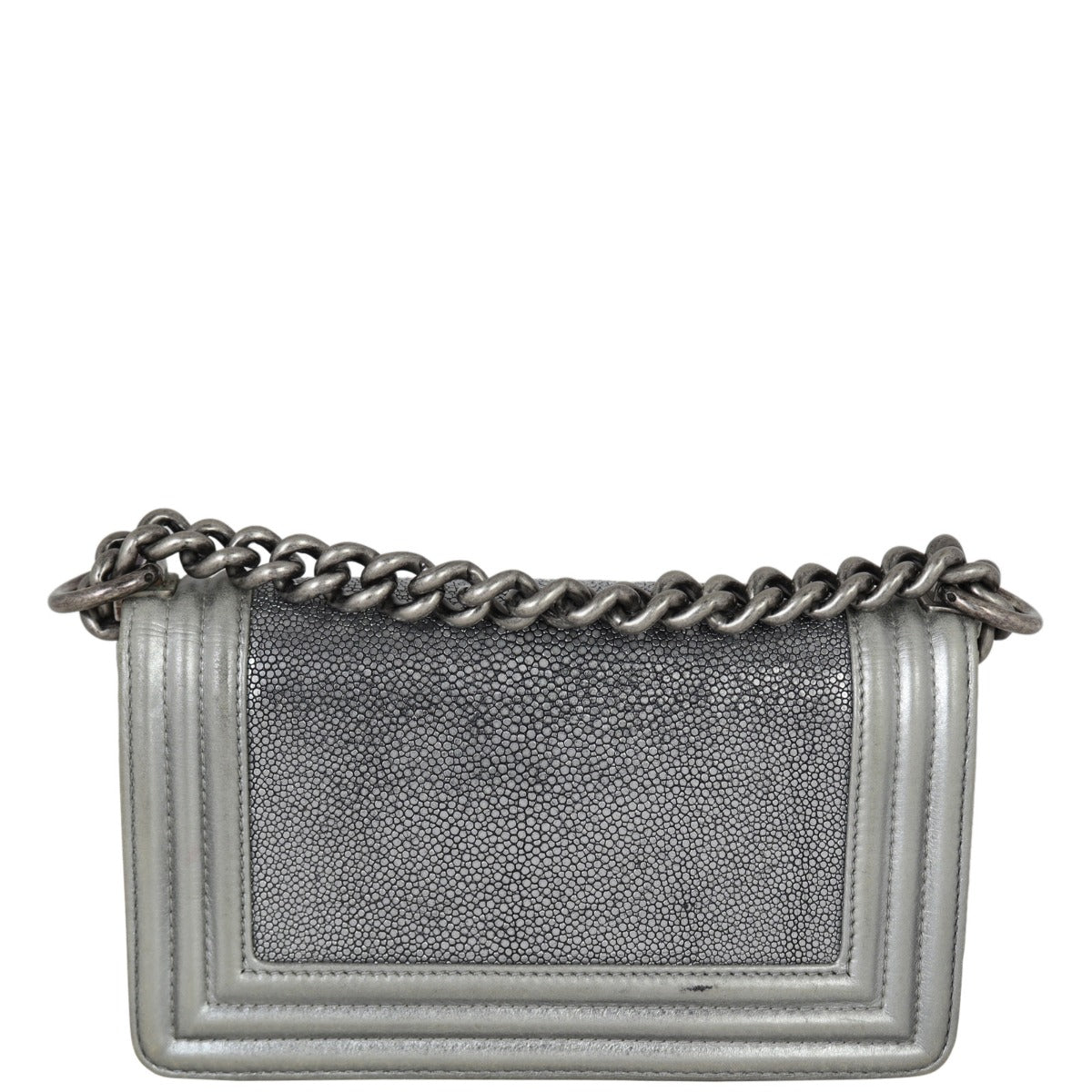 Chanel Boy Galuchat Handbag Silver Small