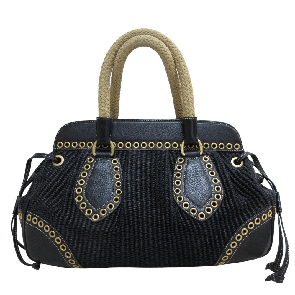Prada 2Way Bag Leather Raffia Travel Bag