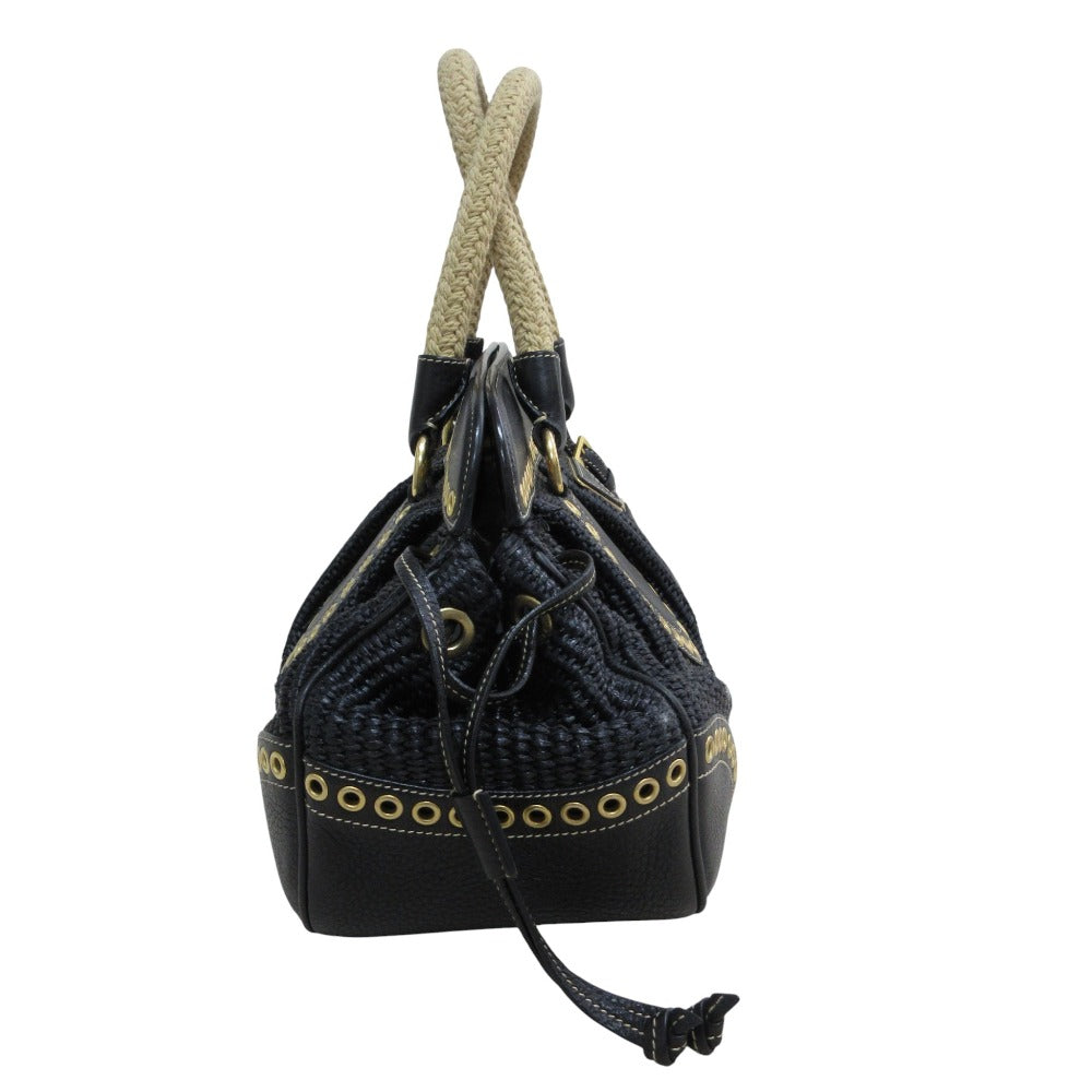 Prada 2Way Bag Leather Raffia Travel Bag