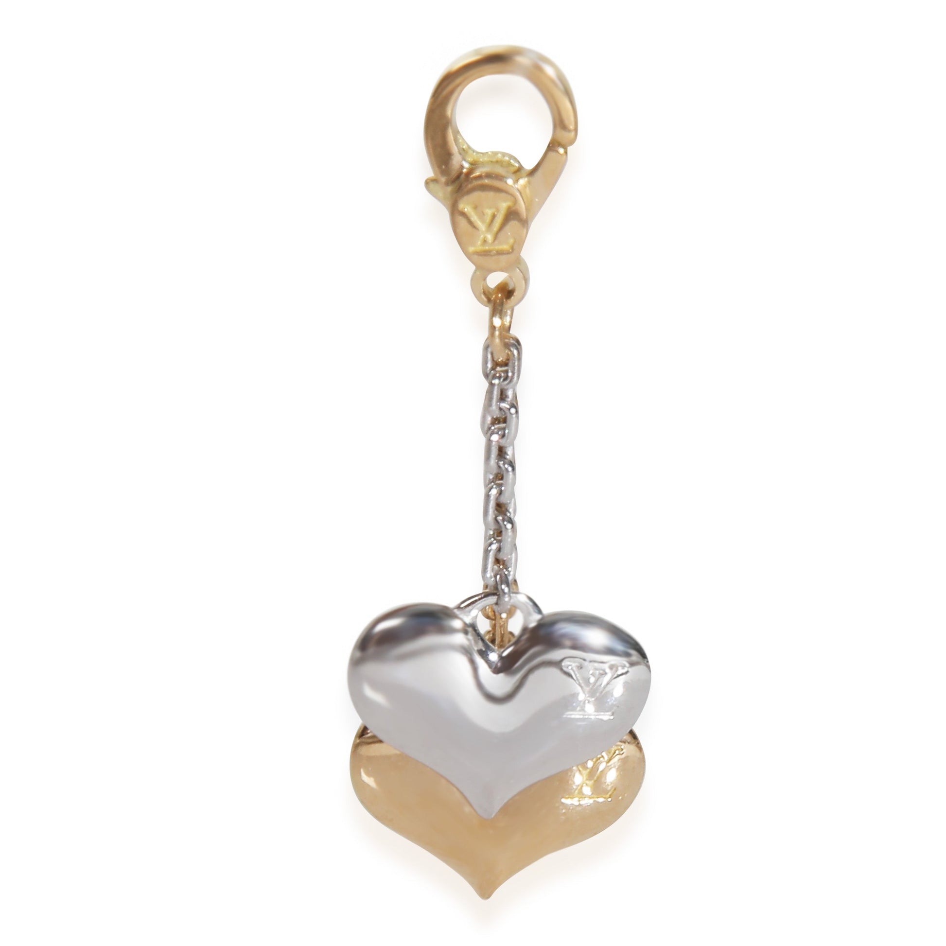 Louis Vuitton & Yellow GoldDouble Heart Charm White Handbag