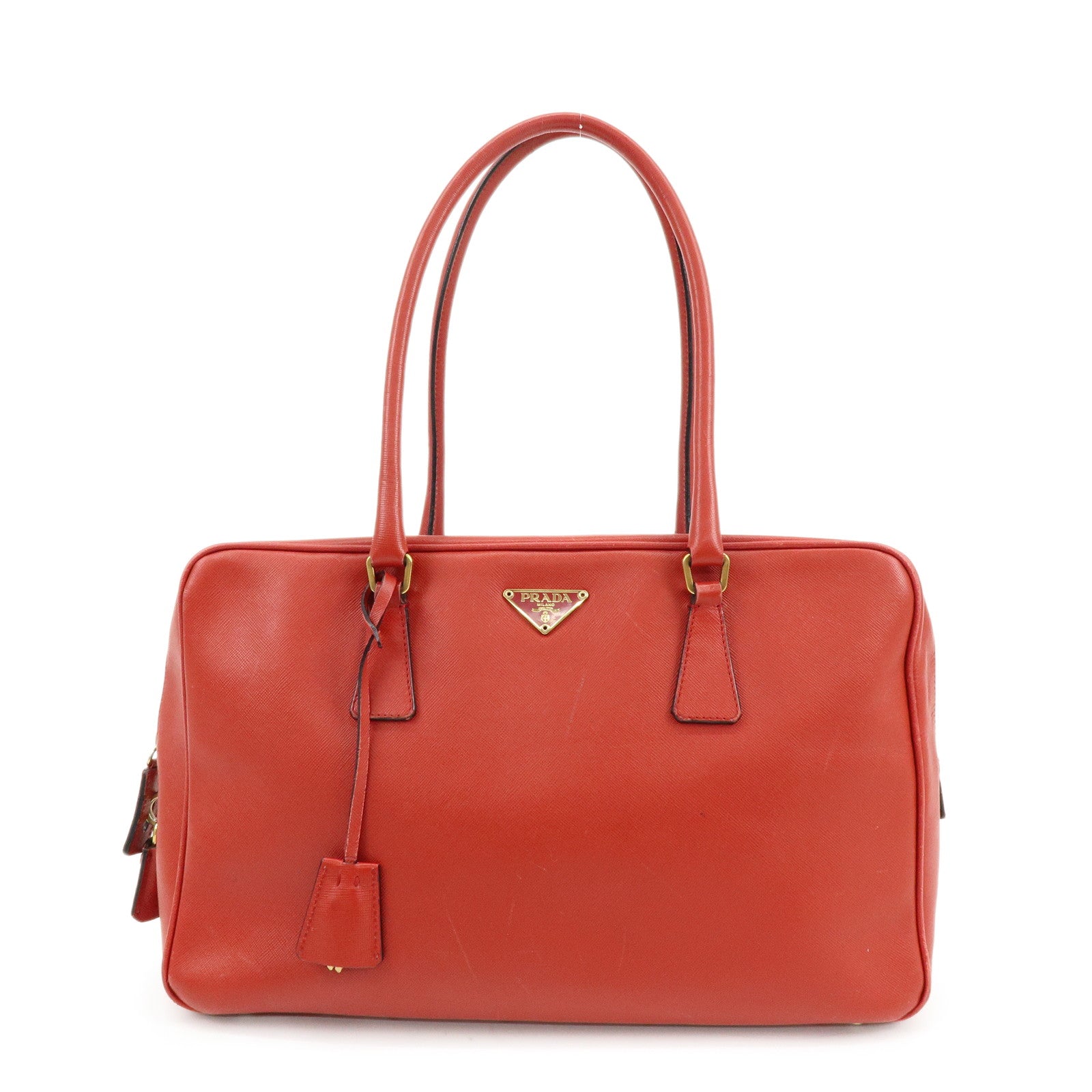 Shoulder Bag Triangle Hand Bag Leather Saffiano Red