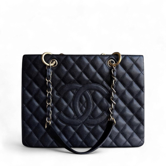 Chanel GST Grand Shopping Tote - Caviar Grained Quilted Black Tote Bag Series 16
