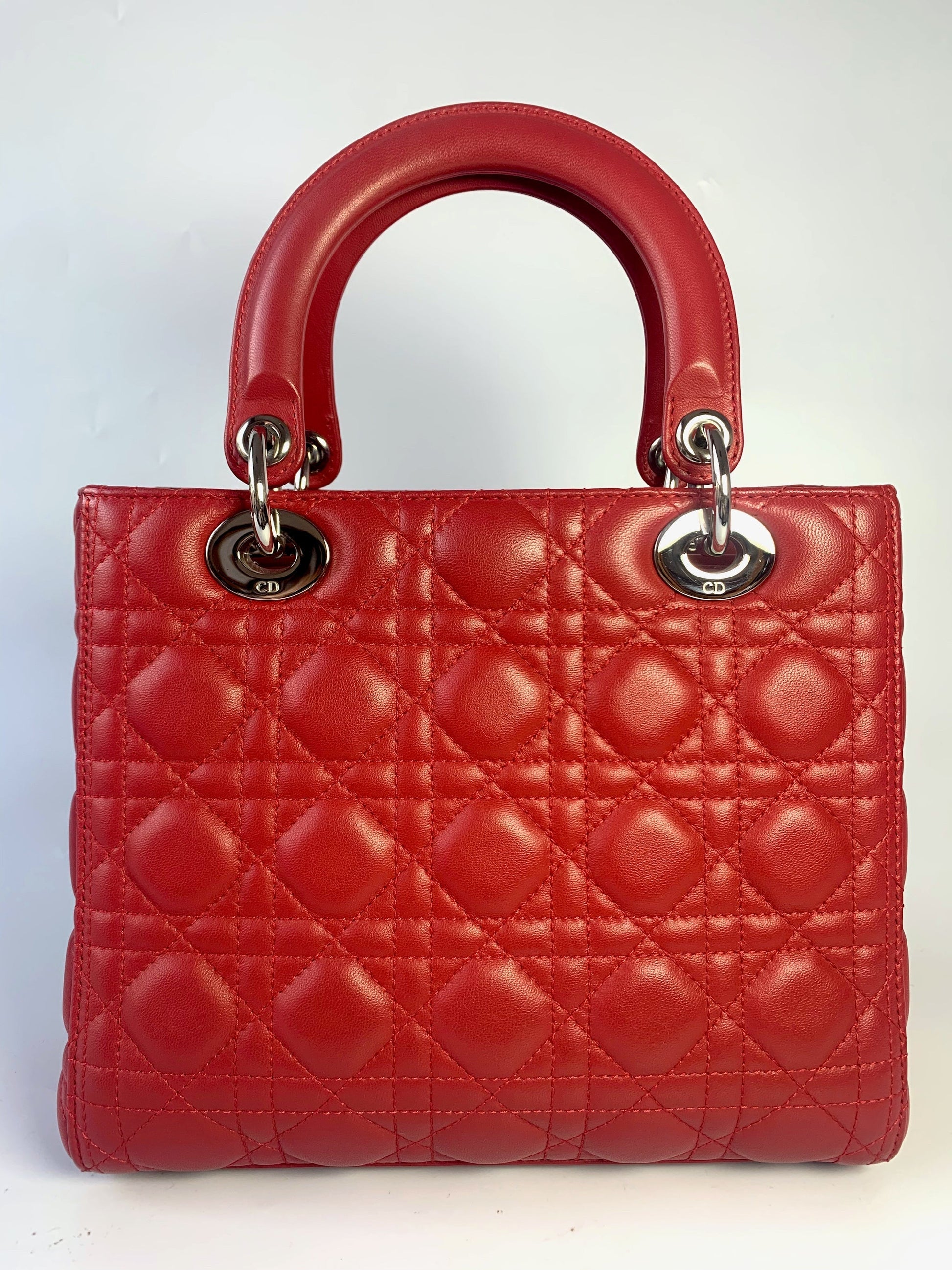 Dior Lady Bag Lambskin Cannage Leather Red Travel Bag