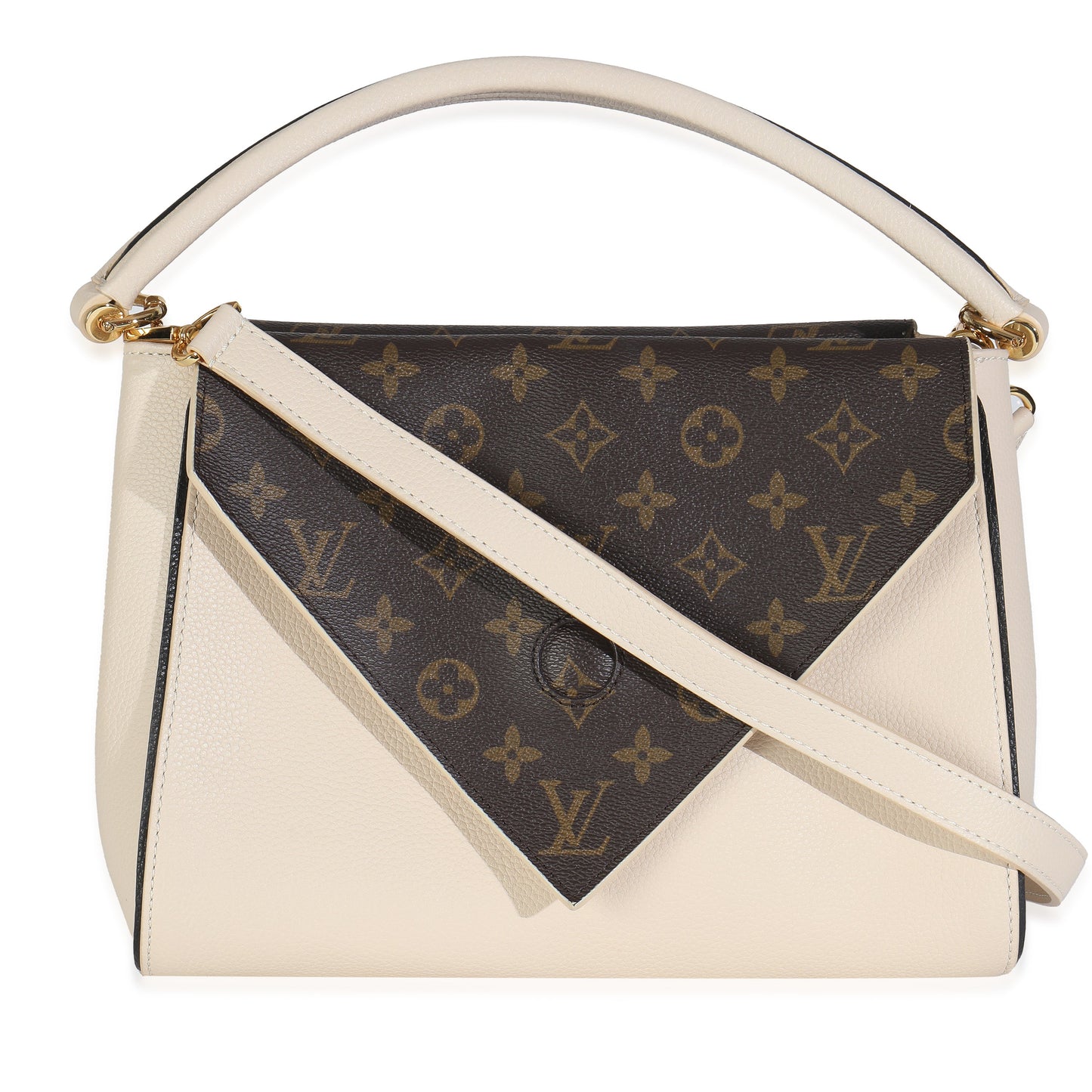 Louis Vuitton Grained Double V Monogram Canvas Calfskin Cream Tote Bag