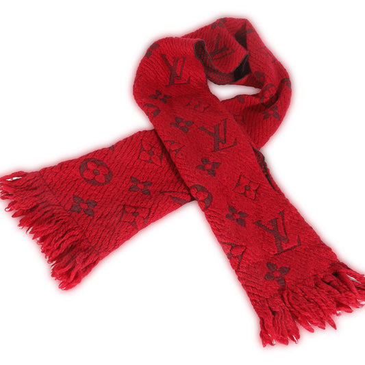 Louis Vuitton Silk Logomania Shine Scarf Wool Red Apparel