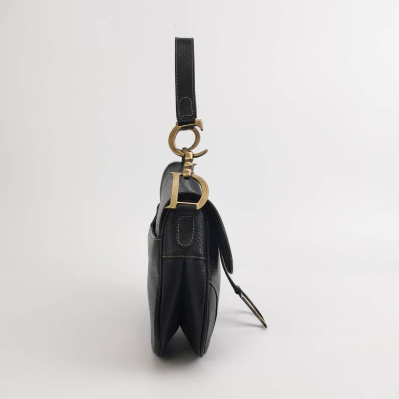 Dior Saddle With Antiqued Hardware Handbag Leather Black Travel Bag