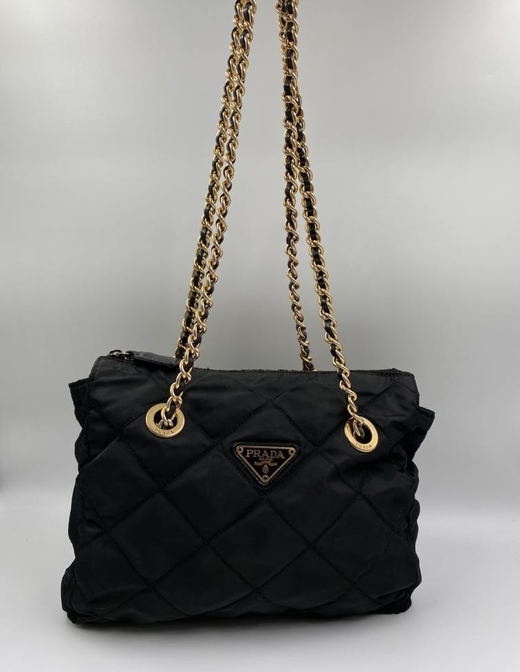 Prada Shoulder Bag With Handle Nylon Chain With Chain Handle
