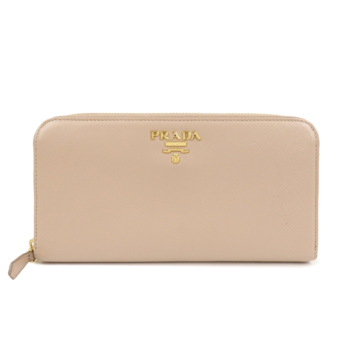 Round Zippy Long Wallet Leather Saffiano Beige Handbag