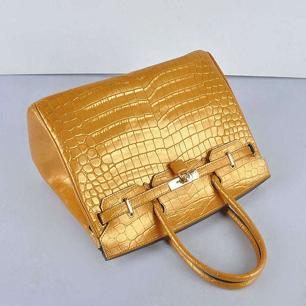 Hermes Luxury Birkin Cm New Golden Crocodile Vein Travel Bag