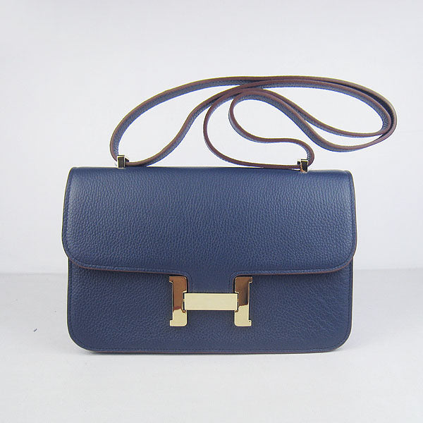 Hermes Luxury Calf Message Bag H Dark Golden Leather Blue Travel Bag