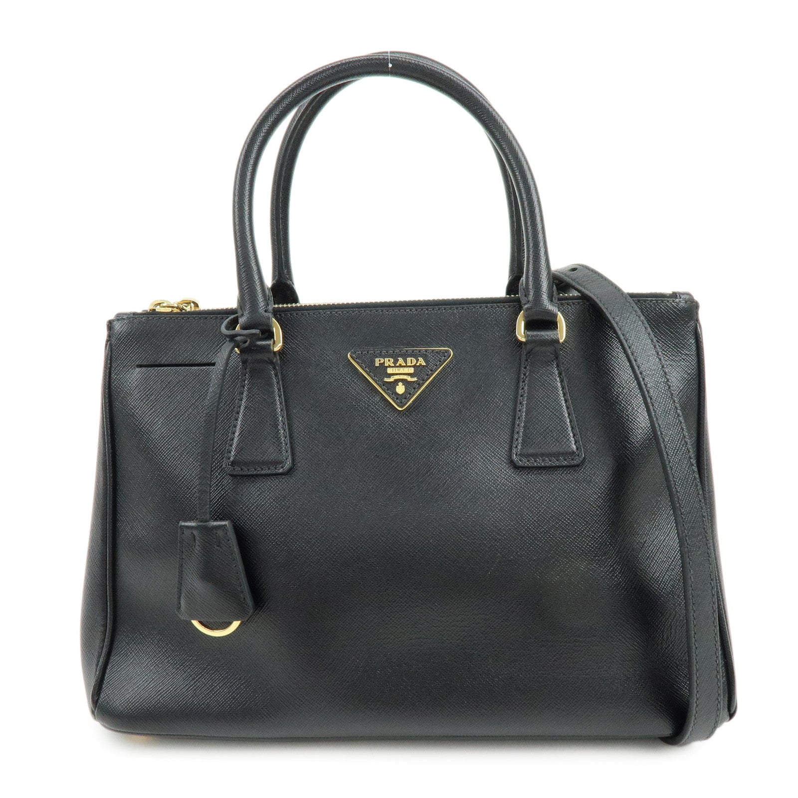 Traingle Galleria 2Way Hand Bag Leather Saffiano Logo Handbag
