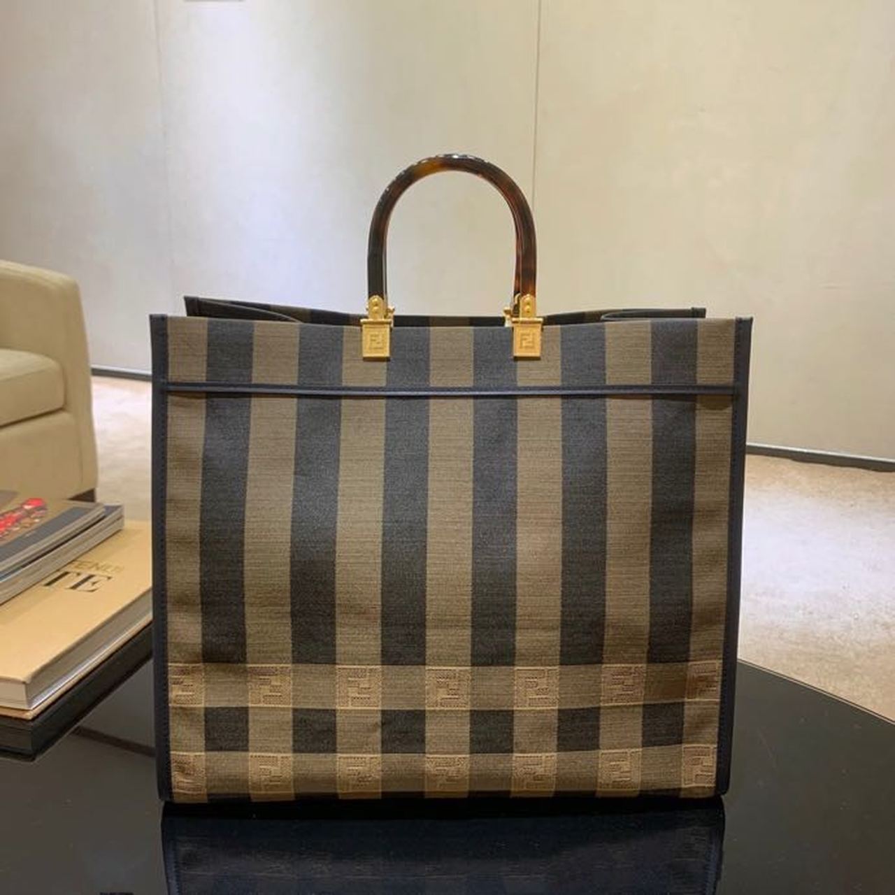 Fendi Top QualityTop Quality Sunshine , Canvas Brown Large FF Shoulder Bag