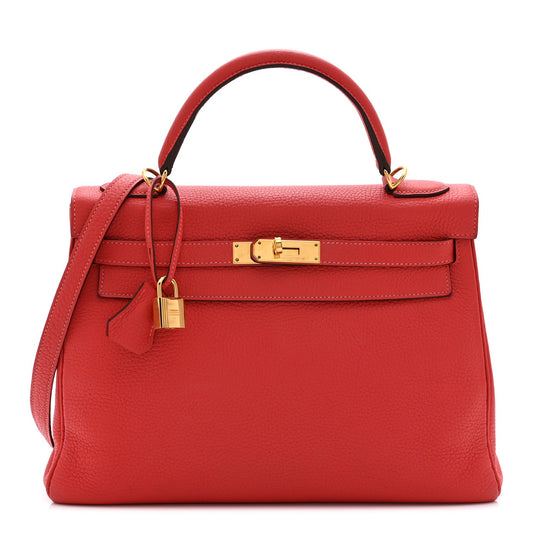 Hermes Togo Kelly Retourne Rouge Pivoine Handbag Travel Bag