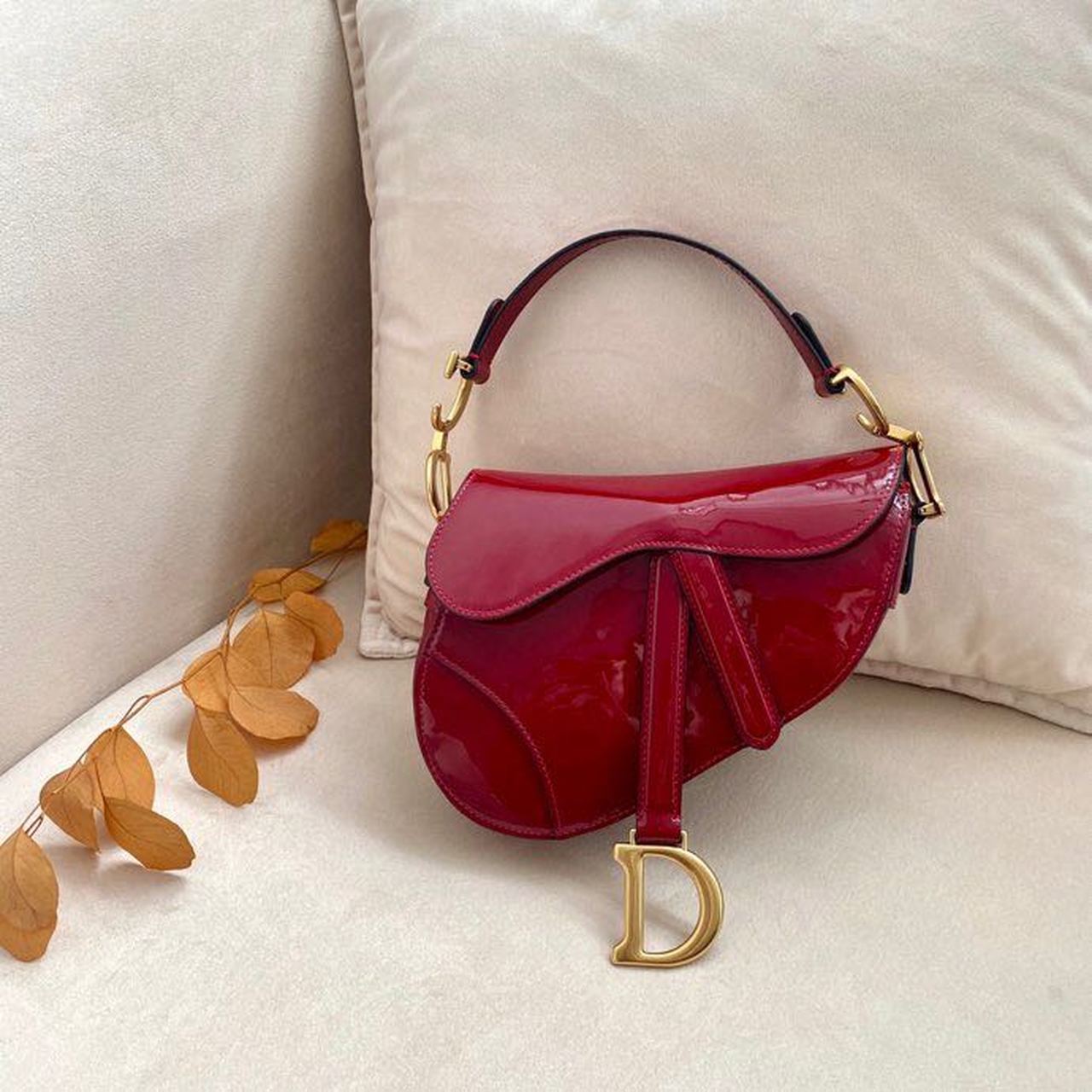 Micro Saddle Toned Hardware Cd Patent Red Gold Travel Bag