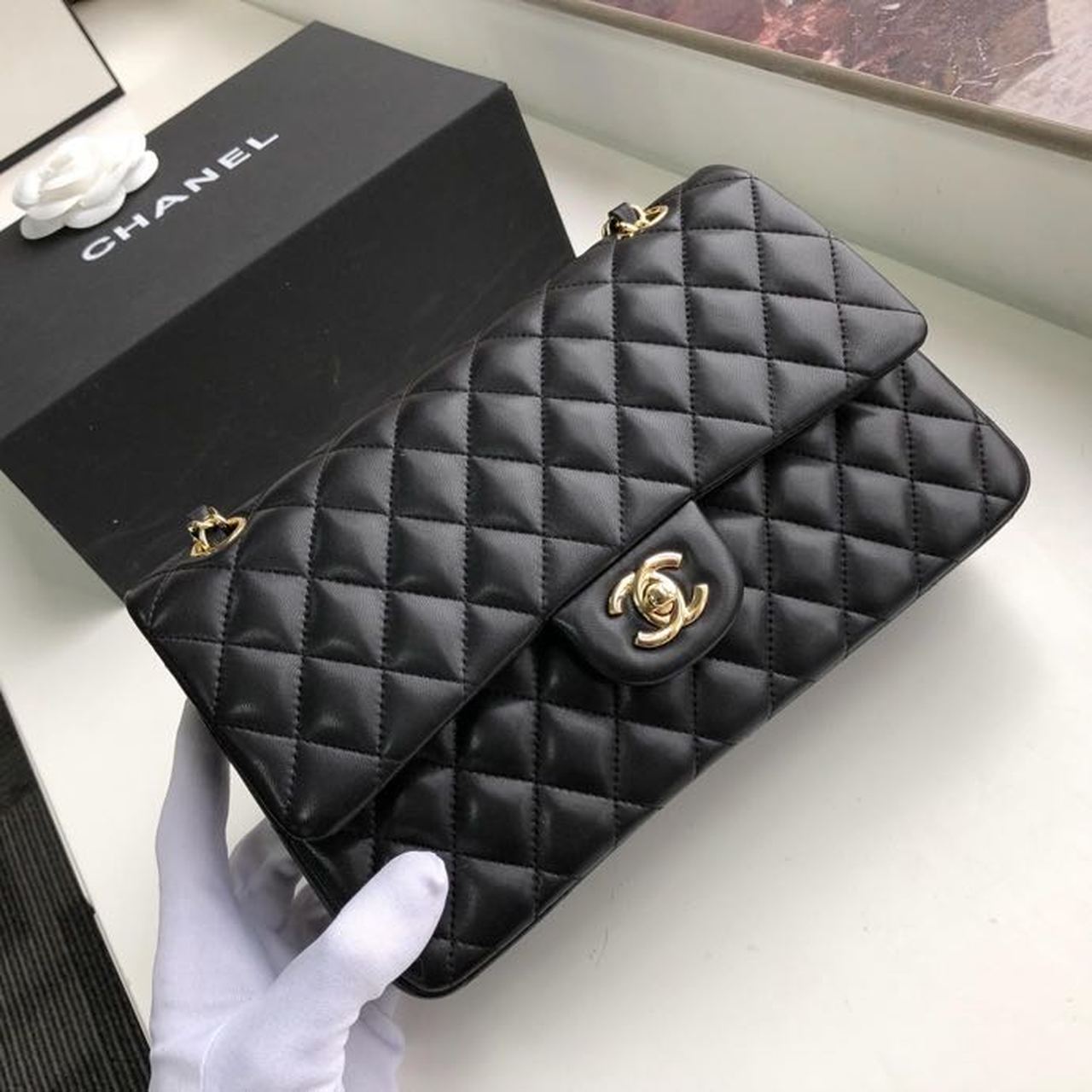 CHL Classic Toned Hardware , Black Gold Crossbody Bag