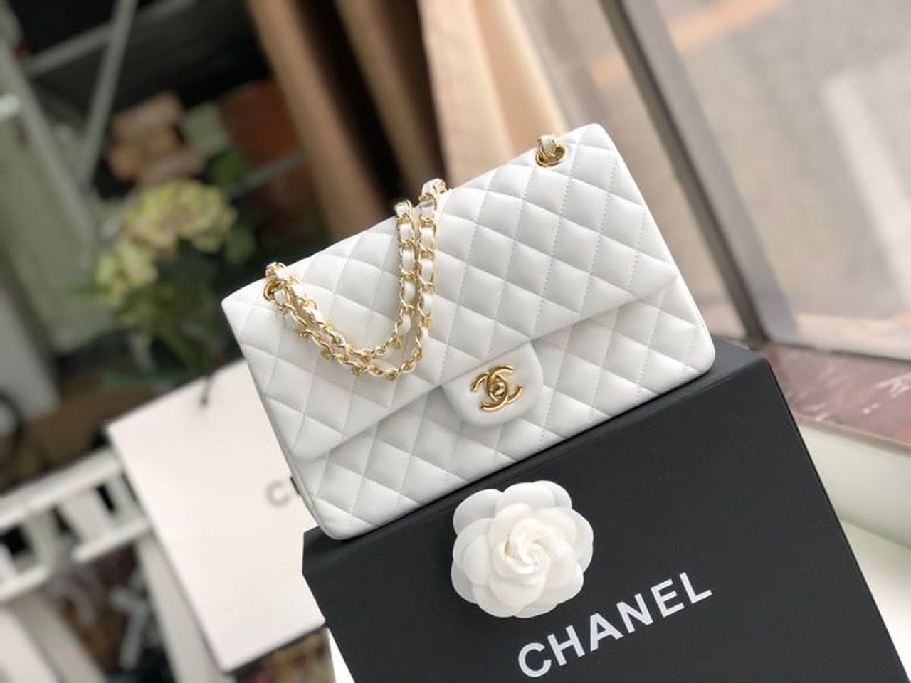 CHL Classic Toned Hardware , White Gold Crossbody Bag