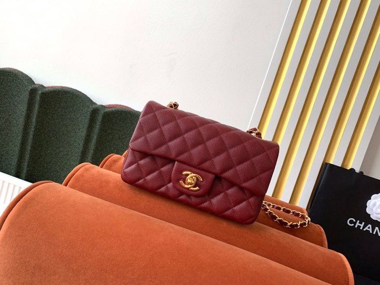 CHL Classic Toned Hardware Burgundy Gold Handbag
