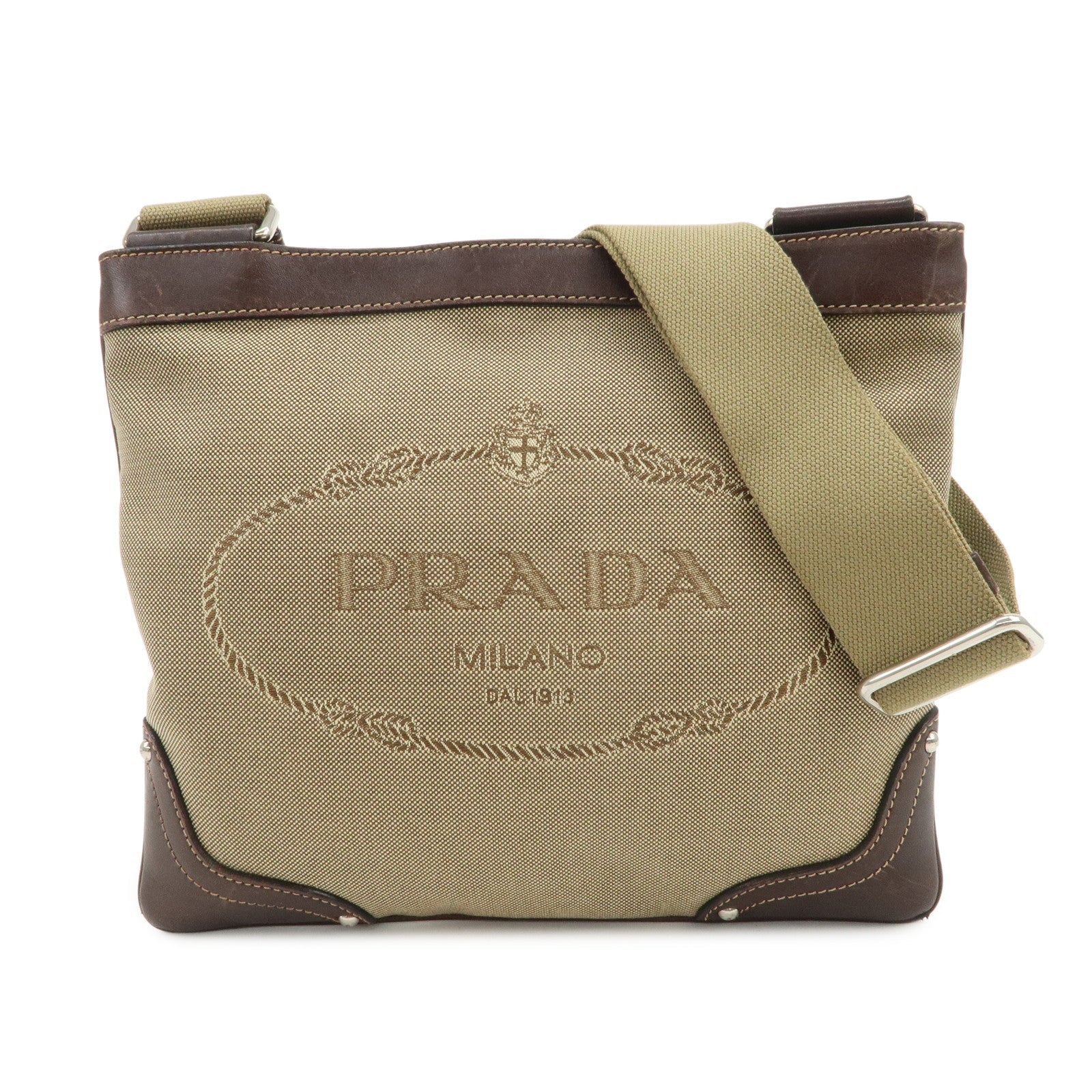 Shoulder Bag Jacquard Leather Brown Beige