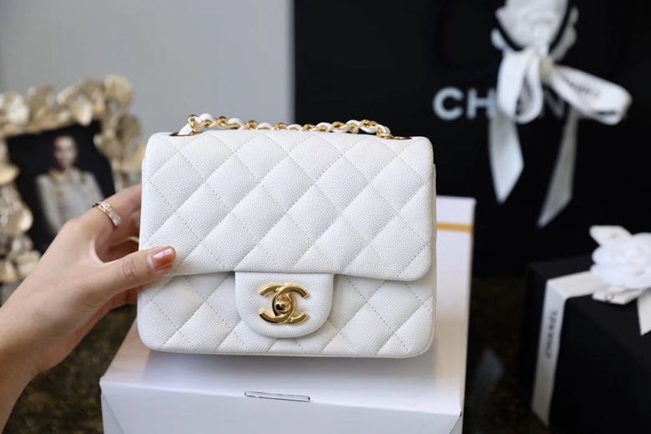 CHL Classic Golden Hardware 6in White Mini Flap Mini Bag
