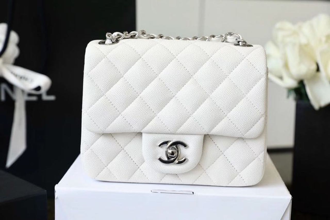 CHL Classic Hardware 6in 17cm White Silver Mini Flap Mini Bag