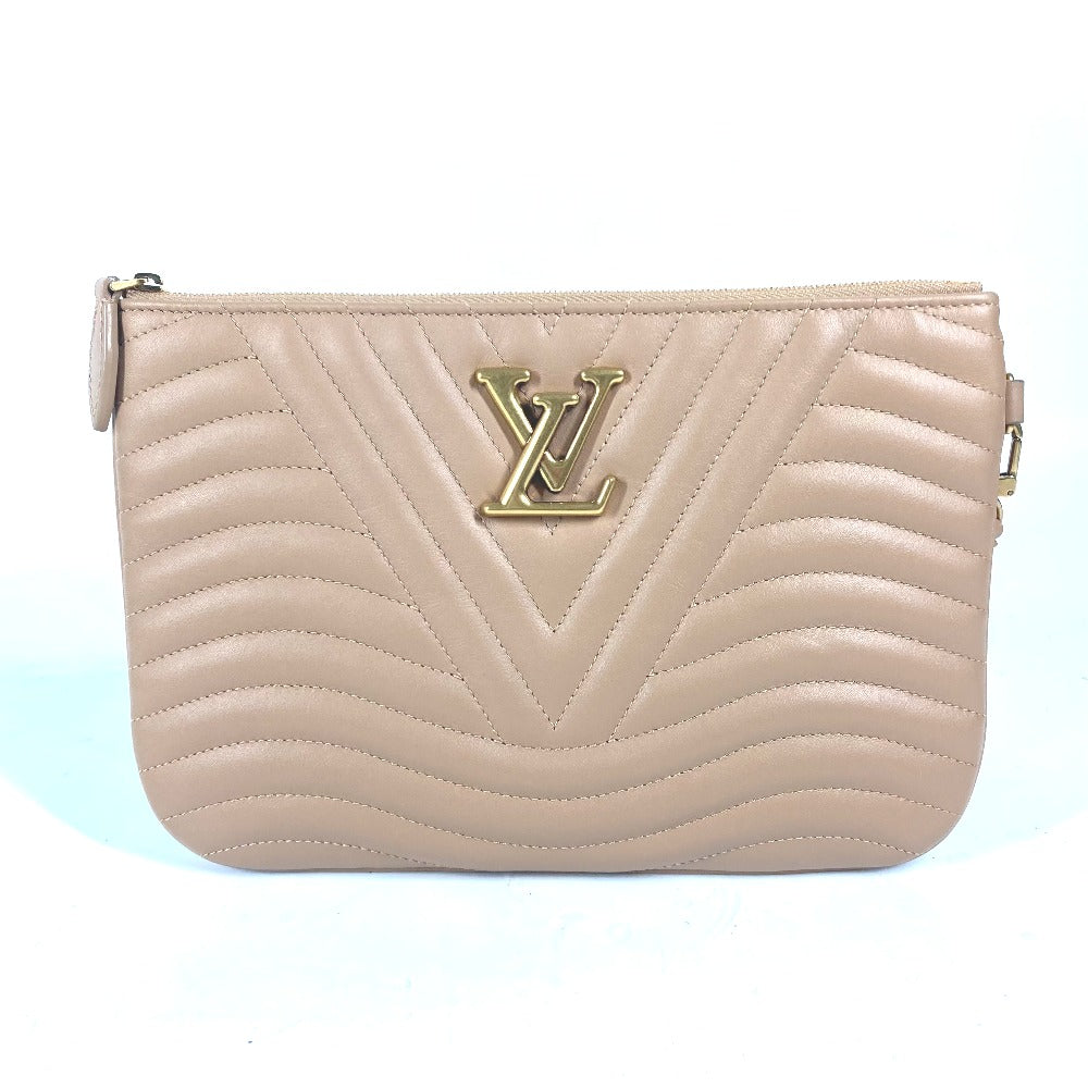 Louis Vuitton M68478 New Wave Pochette Zip Leather Beige Clutch Bag