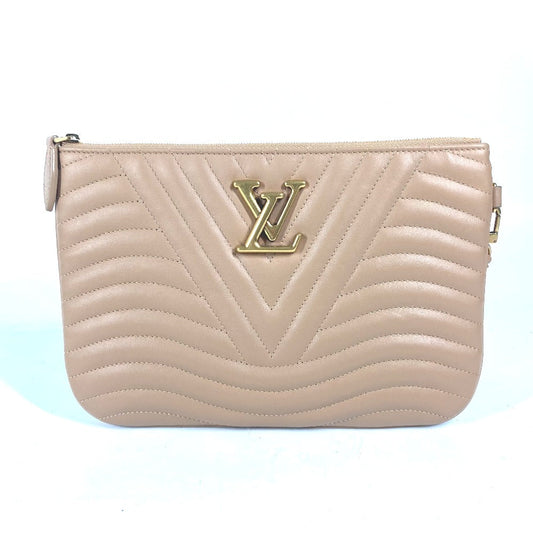 Louis Vuitton M68478 New Wave Pochette Zip Leather Beige Clutch Bag