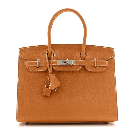 Hermes Vache Naturelle Grainee Birkin Sellier Natural Sable Handbag Travel Bag