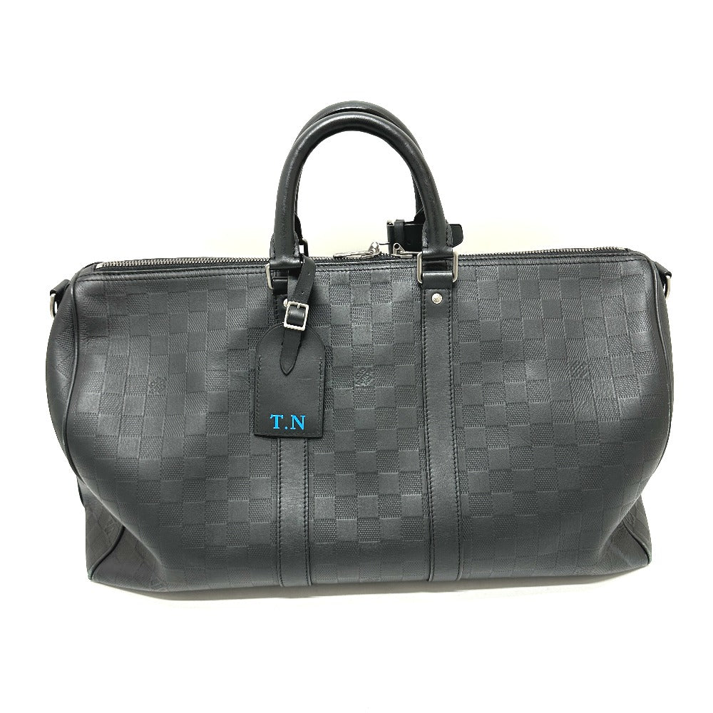 Louis Vuitton Boston Duffel N41145 Damier Anfini Leather Black Travel Bag