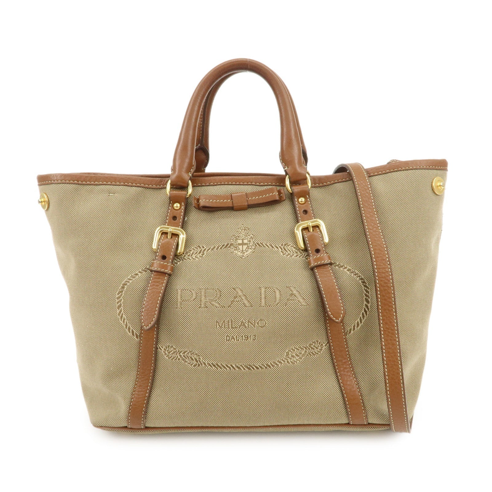 Tote Bag Jacquard Ribbon 2Way Leather Brown Logo
