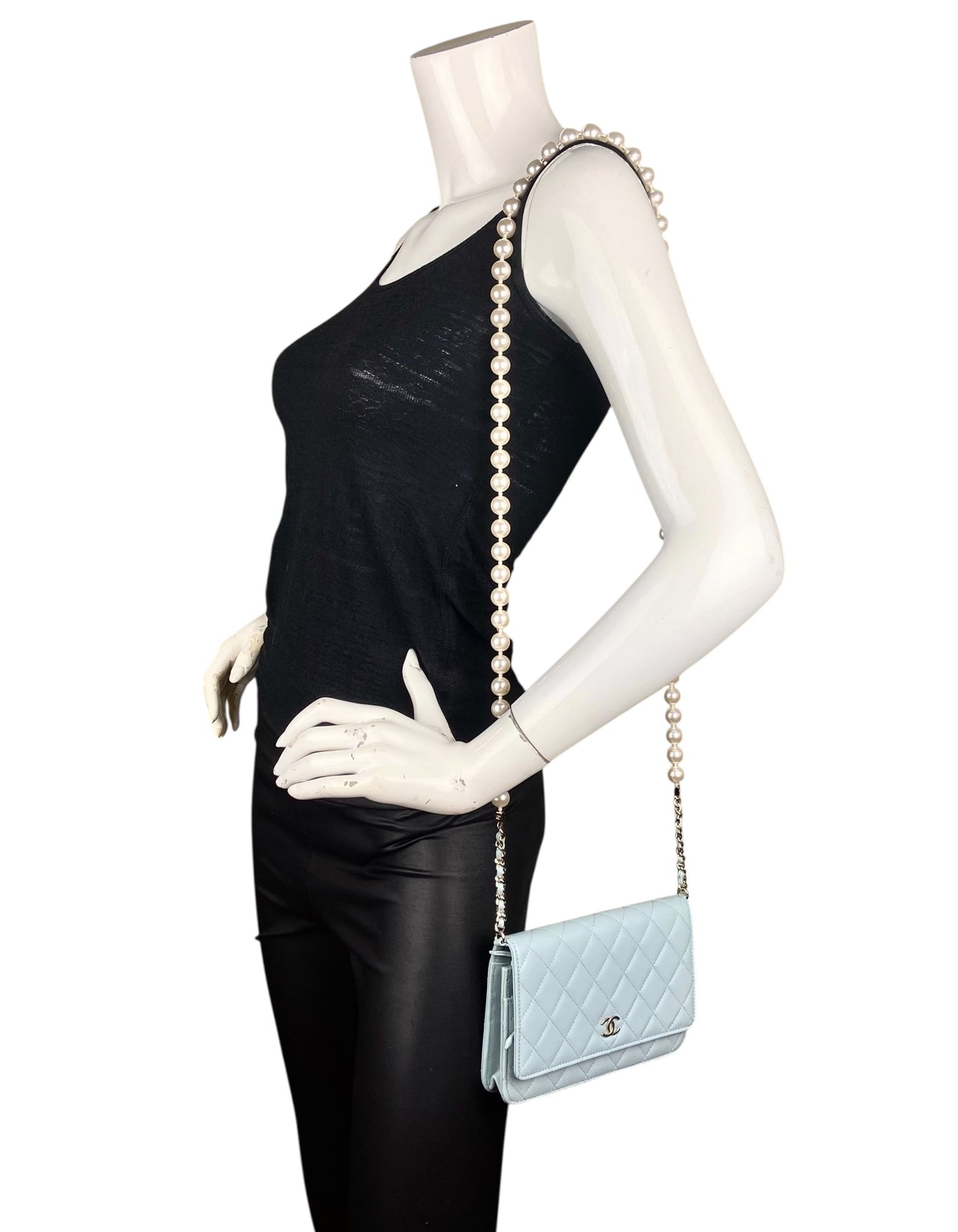 Chanel Light Blue Lambskin Pearl WOC Bag