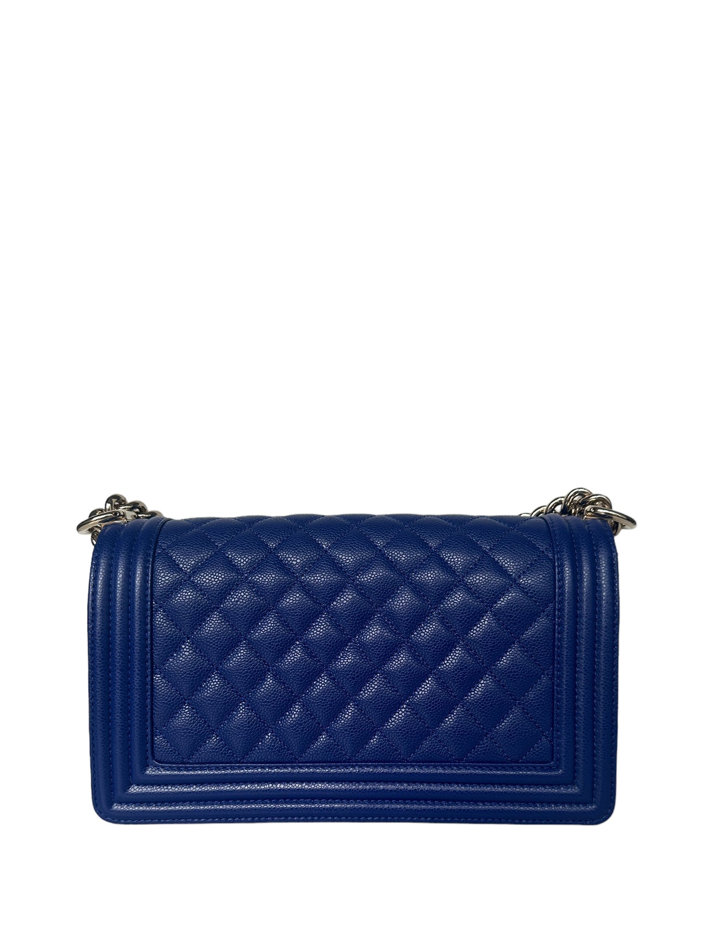 NEW Cobalt Blue Caviar Leather Quilted Medium Boy Bag Signature