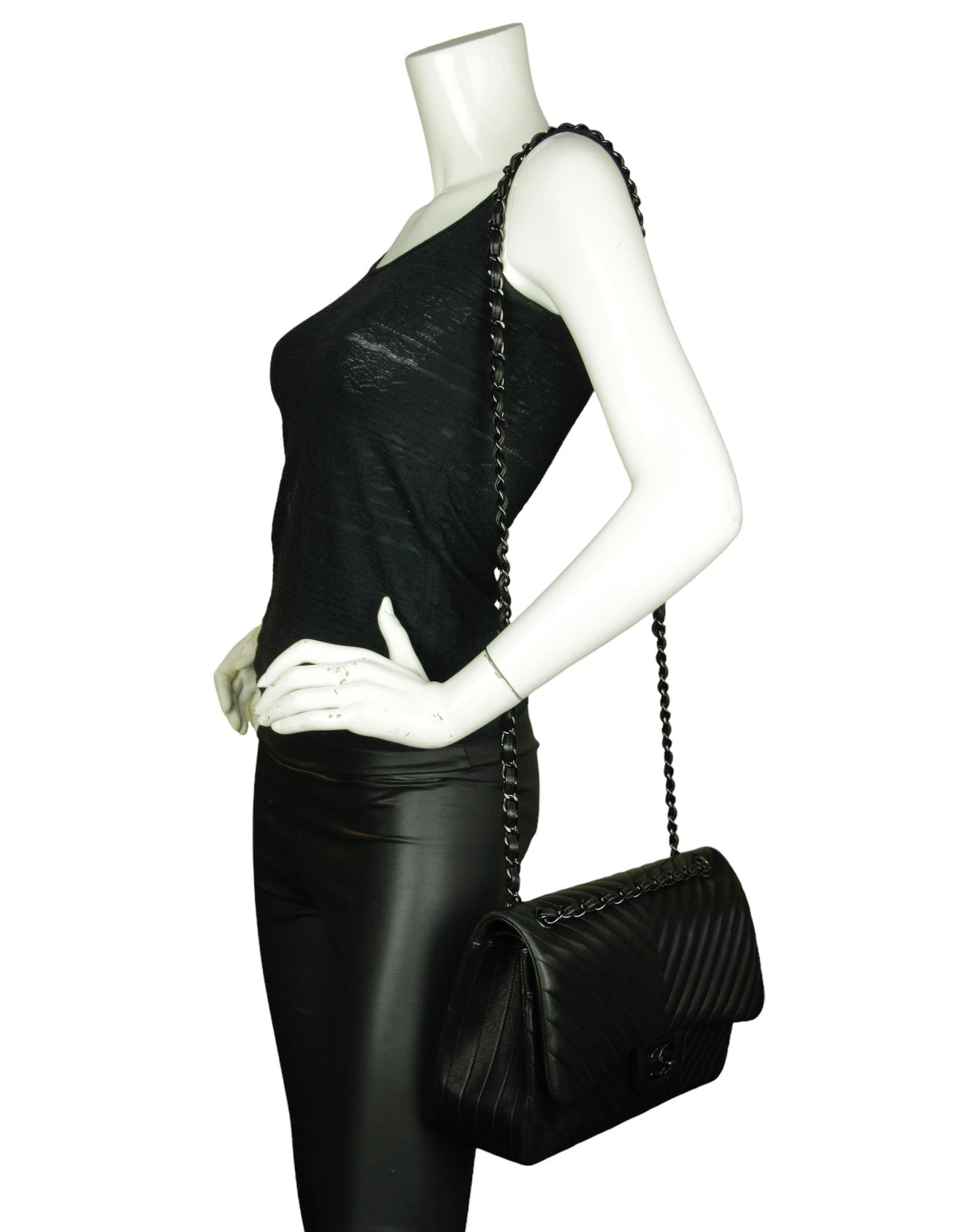 Chanel SO Black Lambskin Chevron Double Flap Jumbo Bag
