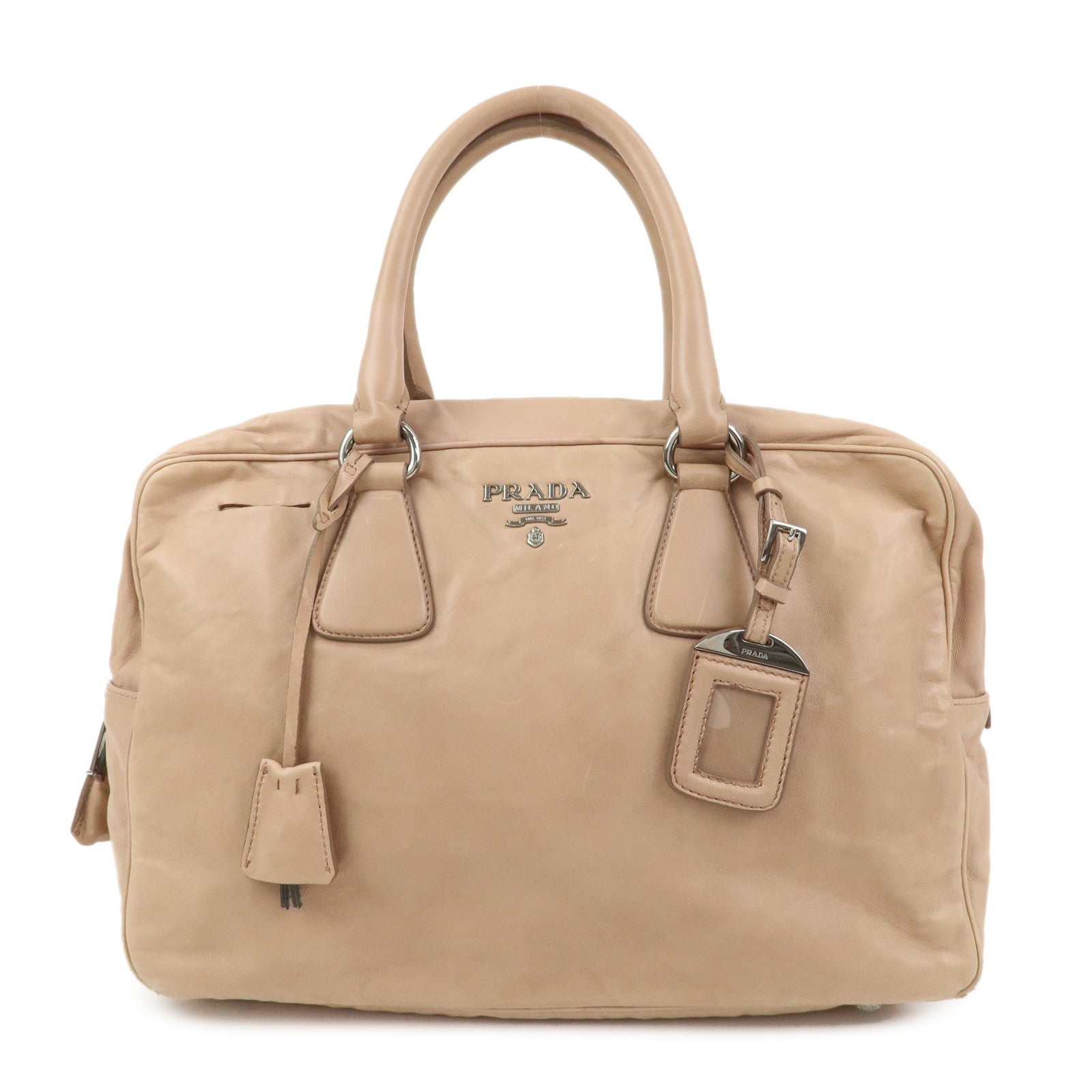 Shoulder Bag Hand Bag Leather Beige Pink