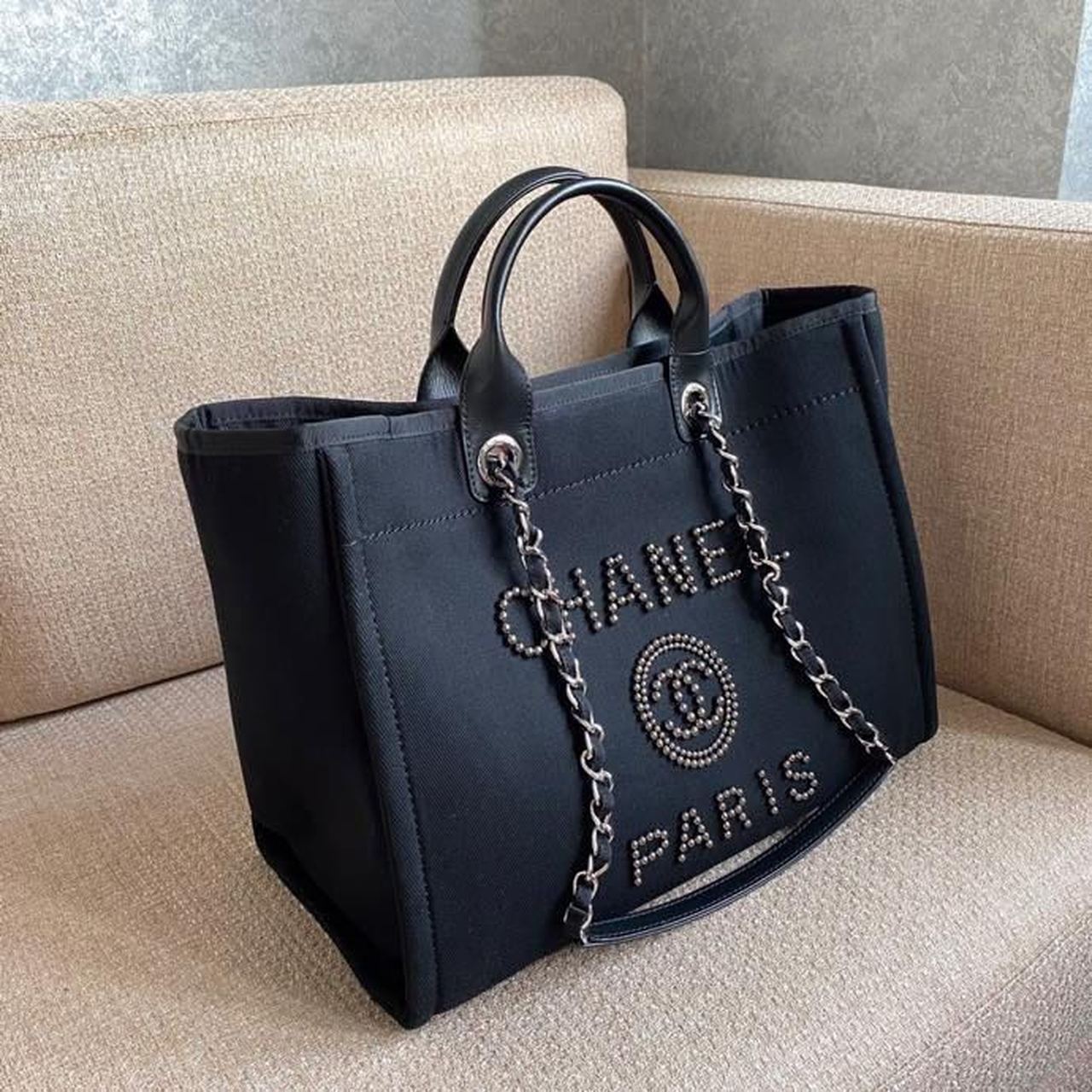 Chanel Deauville Pearl Tote Bag For Women Handbags Black Large Shoulder Bag