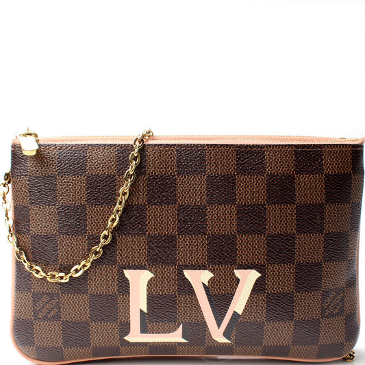 Louis Vuitton Double Zip Pochette Ebene Damier Clutch Bag